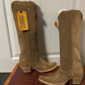 Coral sand suede embroidery tall top boots